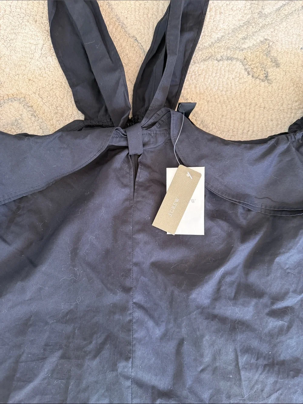 J. Crew Black Off-Shoulder Tie-Neck Blouse